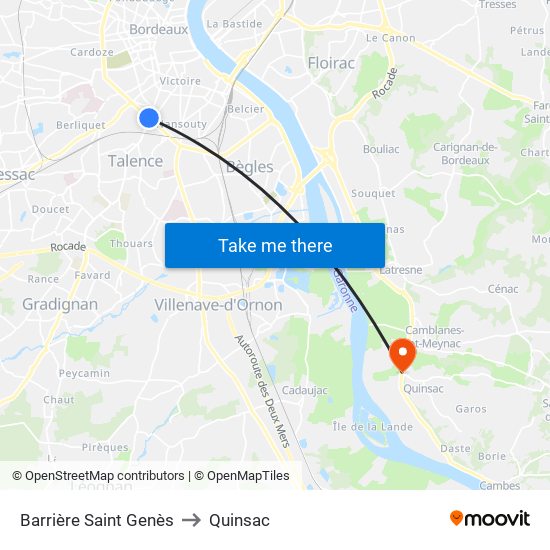 Barrière Saint Genès to Quinsac map