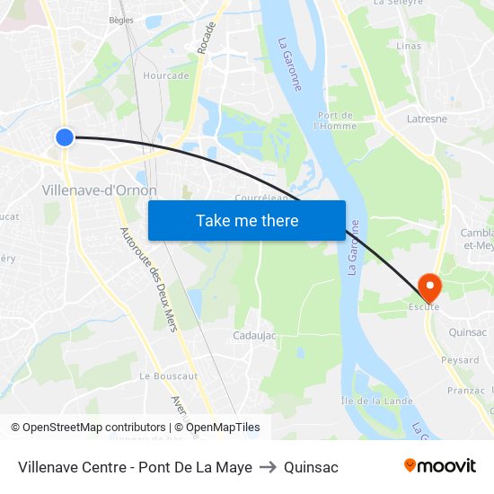 Villenave Centre - Pont De La Maye to Quinsac map