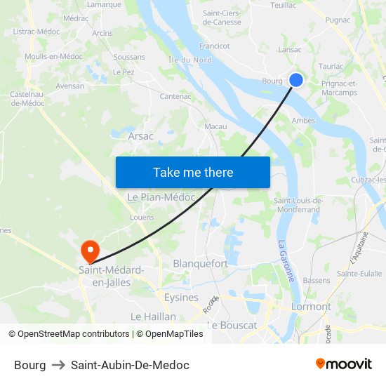 Bourg to Saint-Aubin-De-Medoc map