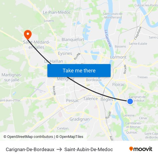 Carignan-De-Bordeaux to Saint-Aubin-De-Medoc map