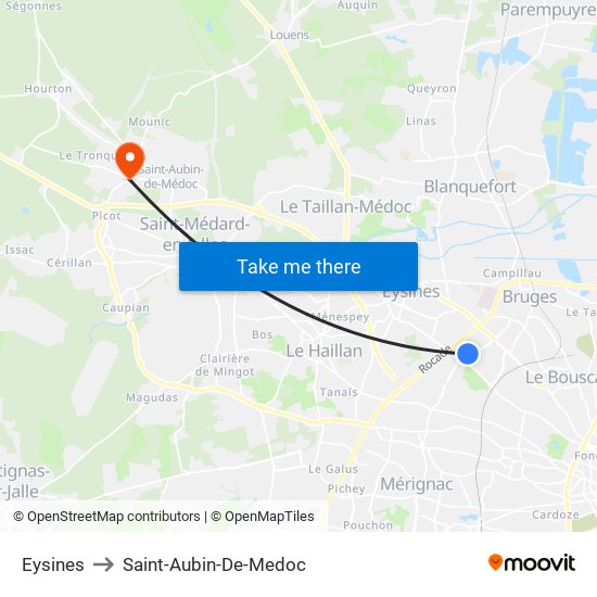 Eysines to Saint-Aubin-De-Medoc map