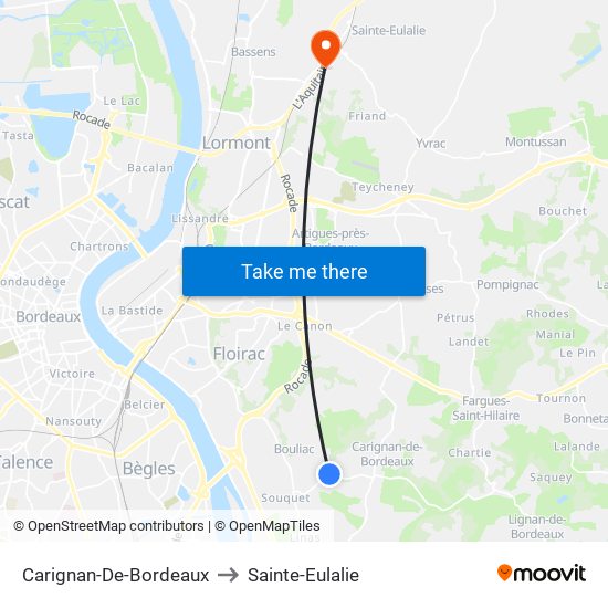 Carignan-De-Bordeaux to Sainte-Eulalie map