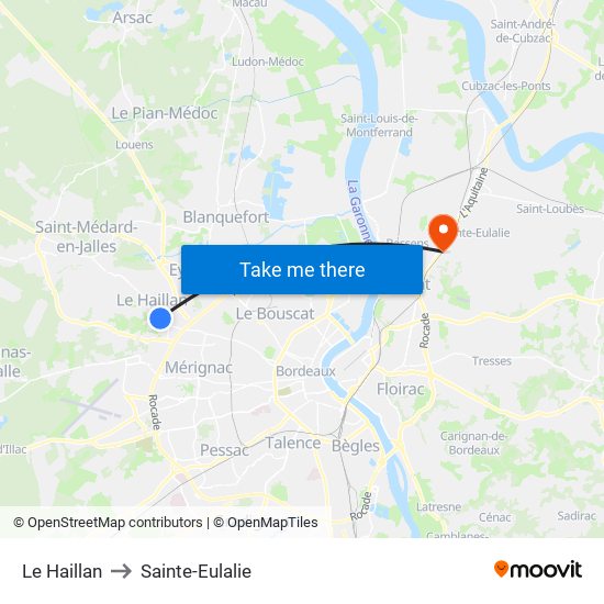 Le Haillan to Sainte-Eulalie map