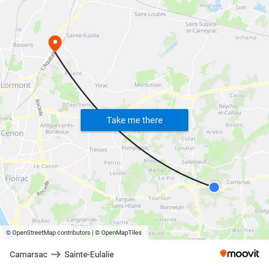 Camarsac to Sainte-Eulalie map