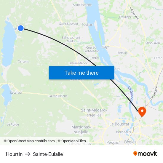 Hourtin to Sainte-Eulalie map
