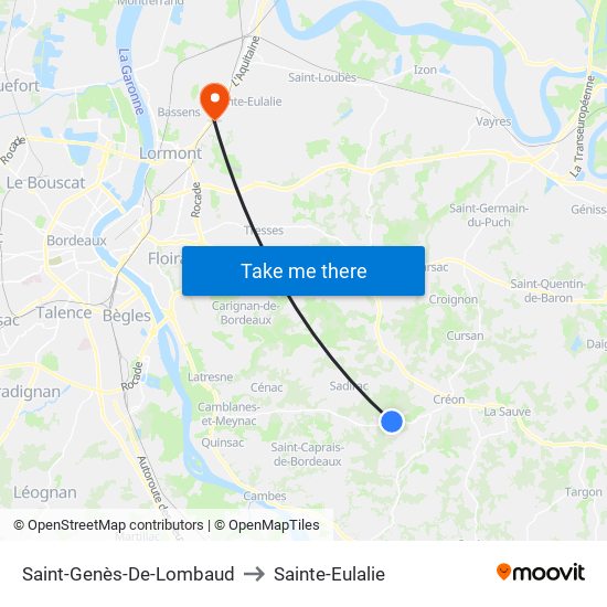 Saint-Genès-De-Lombaud to Sainte-Eulalie map