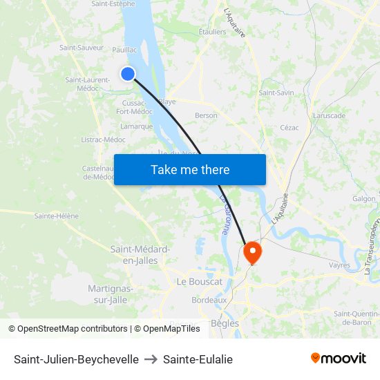 Saint-Julien-Beychevelle to Sainte-Eulalie map