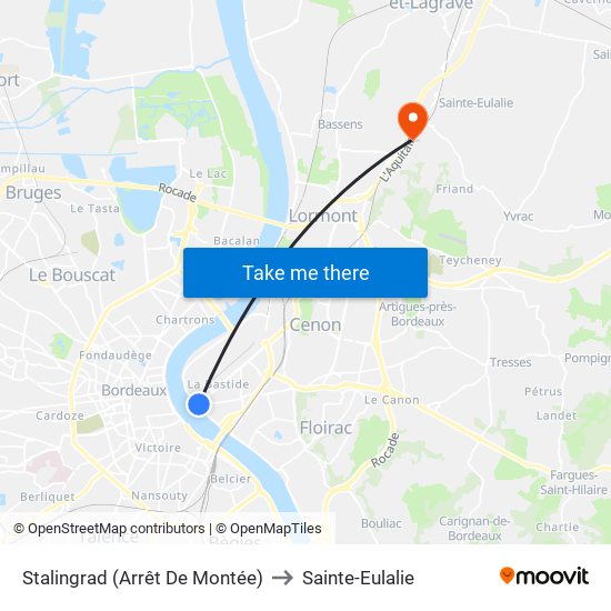 Stalingrad (Arrêt De Montée) to Sainte-Eulalie map