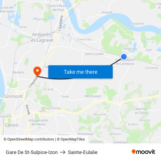 Gare De St-Sulpice-Izon to Sainte-Eulalie map