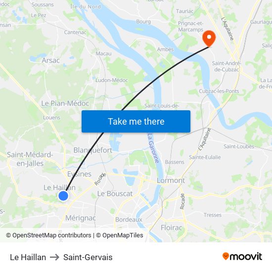 Le Haillan to Saint-Gervais map