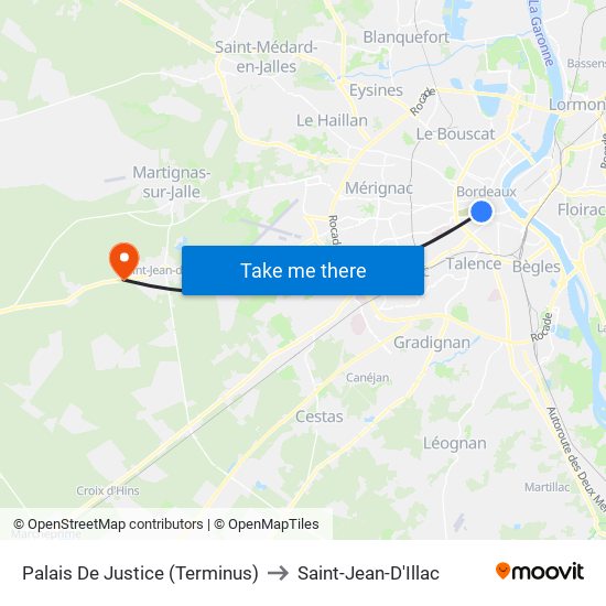 Palais De Justice (Terminus) to Saint-Jean-D'Illac map