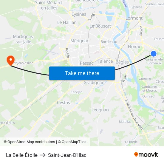 La Belle Étoile to Saint-Jean-D'Illac map