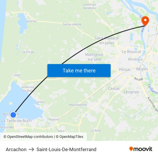 Arcachon to Saint-Louis-De-Montferrand map