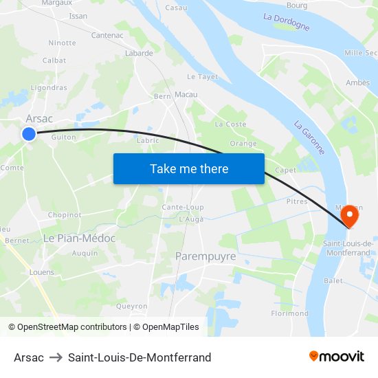 Arsac to Saint-Louis-De-Montferrand map