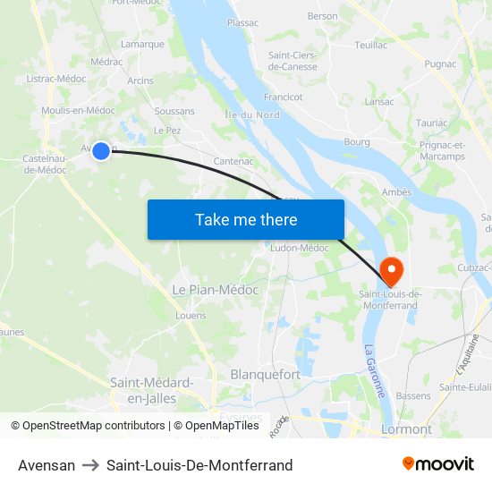 Avensan to Saint-Louis-De-Montferrand map