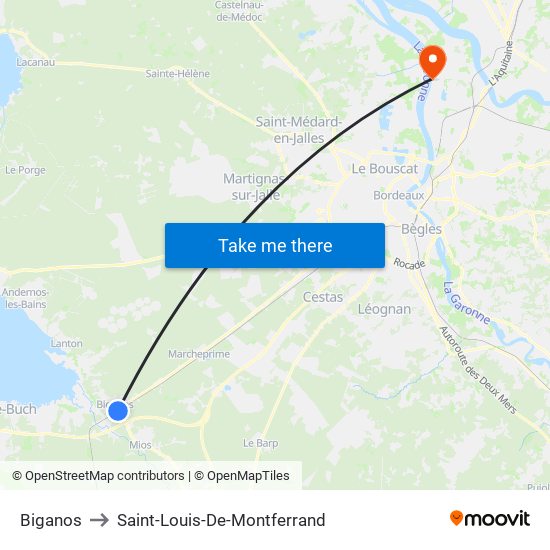 Biganos to Saint-Louis-De-Montferrand map