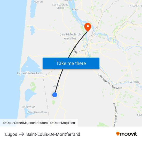Lugos to Saint-Louis-De-Montferrand map