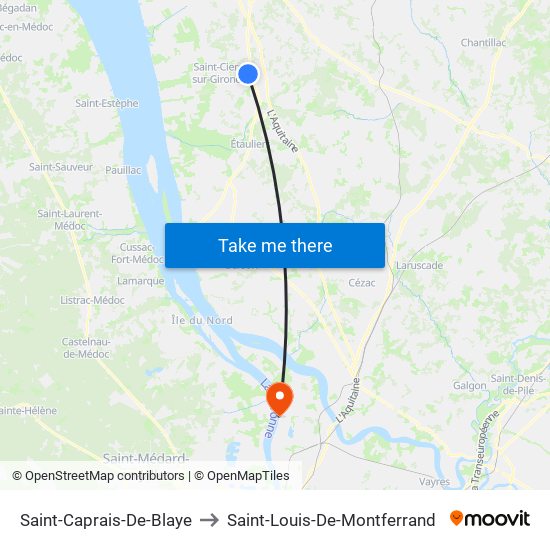 Saint-Caprais-De-Blaye to Saint-Louis-De-Montferrand map