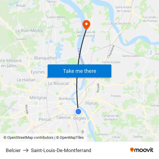 Belcier to Saint-Louis-De-Montferrand map