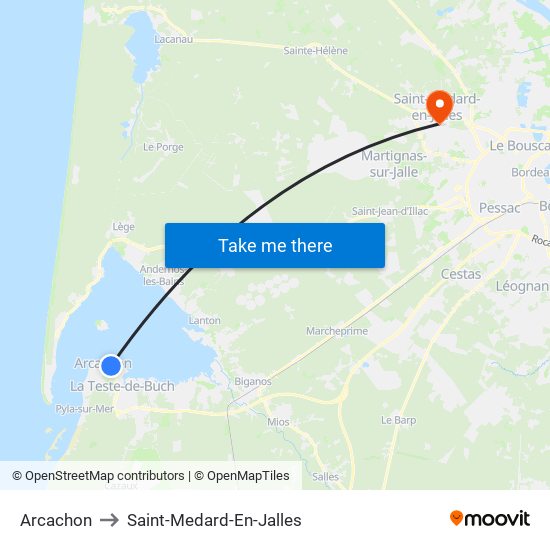 Arcachon to Saint-Medard-En-Jalles map