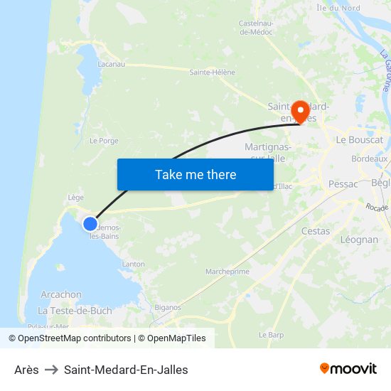 Arès to Saint-Medard-En-Jalles map