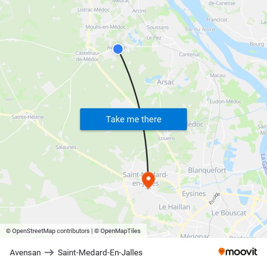 Avensan to Saint-Medard-En-Jalles map