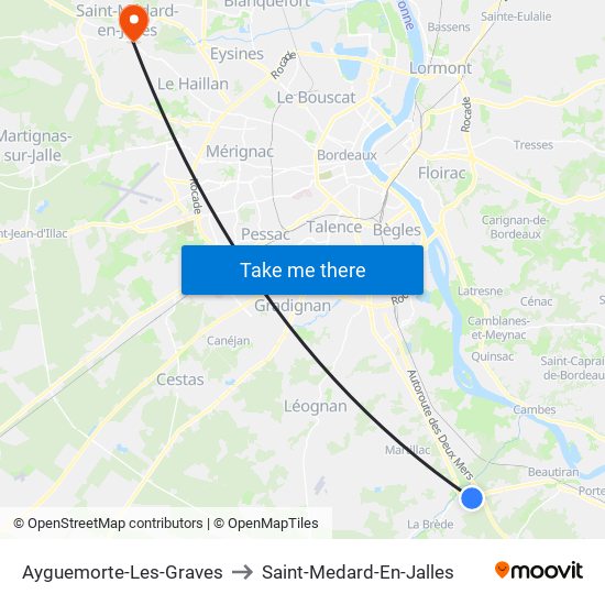 Ayguemorte-Les-Graves to Saint-Medard-En-Jalles map