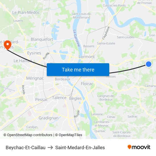 Beychac-Et-Caillau to Saint-Medard-En-Jalles map