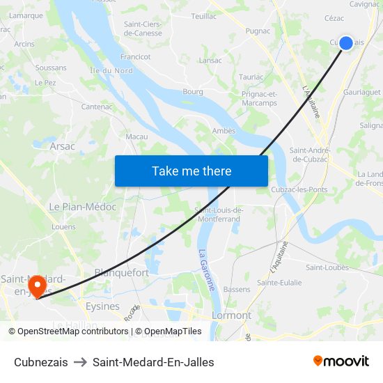 Cubnezais to Saint-Medard-En-Jalles map