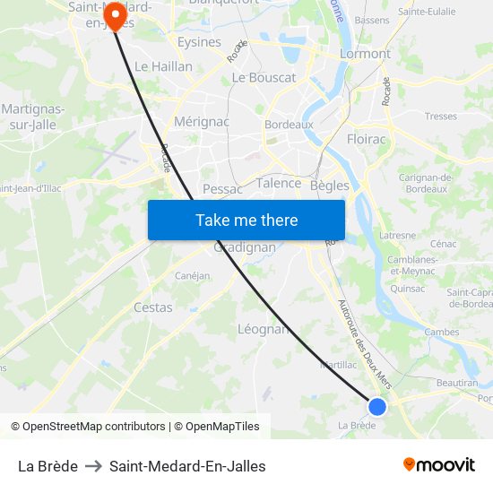 La Brède to Saint-Medard-En-Jalles map