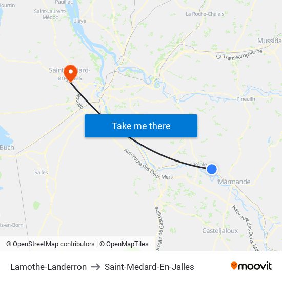 Lamothe-Landerron to Saint-Medard-En-Jalles map
