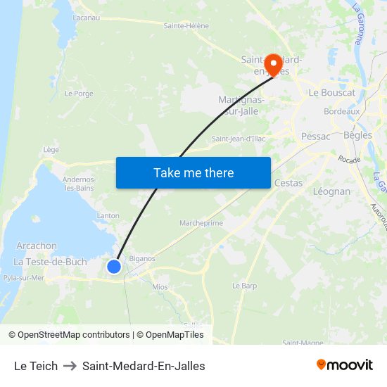 Le Teich to Saint-Medard-En-Jalles map