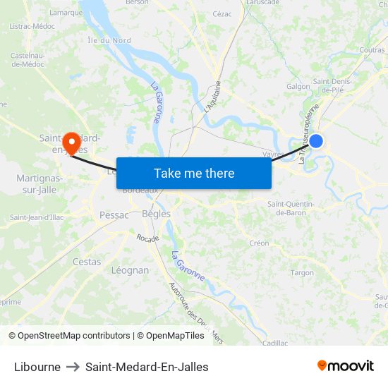 Libourne to Saint-Medard-En-Jalles map