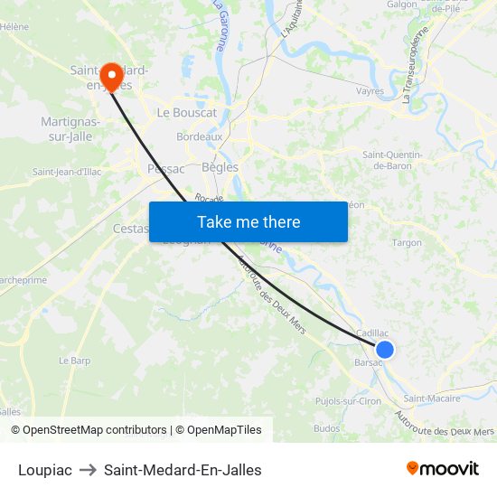 Loupiac to Saint-Medard-En-Jalles map