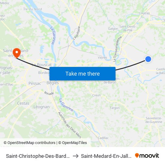 Saint-Christophe-Des-Bardes to Saint-Medard-En-Jalles map