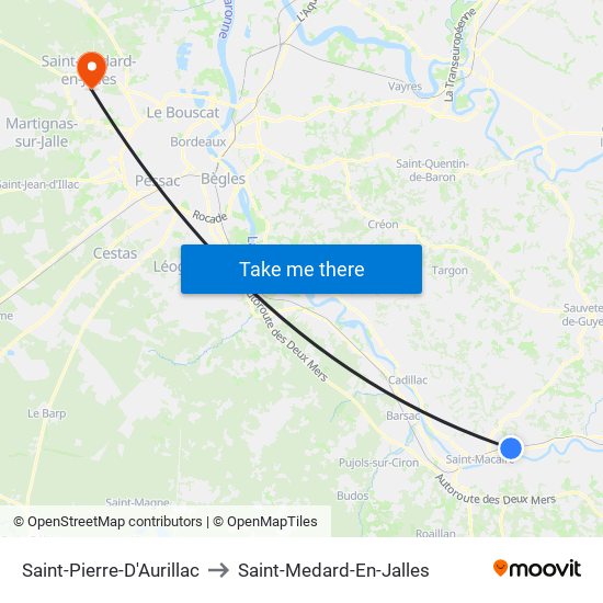 Saint-Pierre-D'Aurillac to Saint-Medard-En-Jalles map