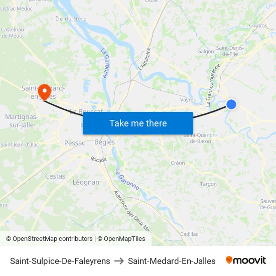 Saint-Sulpice-De-Faleyrens to Saint-Medard-En-Jalles map