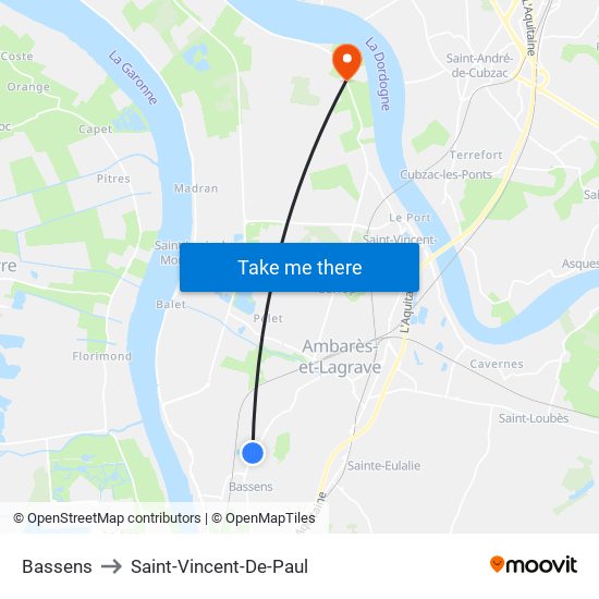 Bassens to Saint-Vincent-De-Paul map