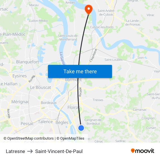 Latresne to Saint-Vincent-De-Paul map