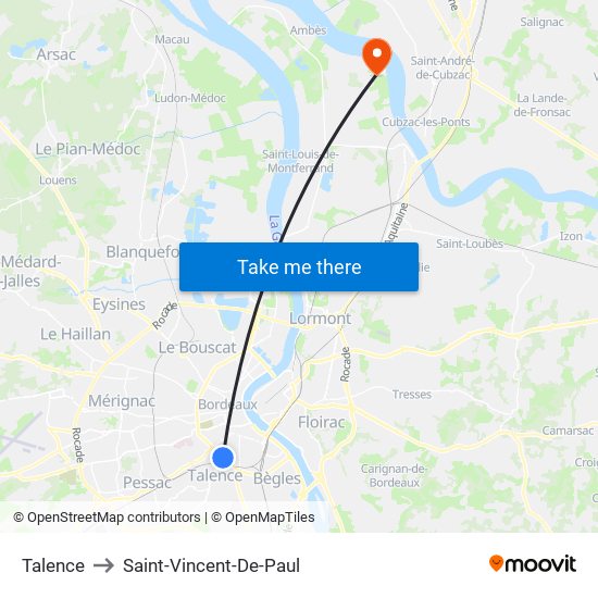 Talence to Saint-Vincent-De-Paul map