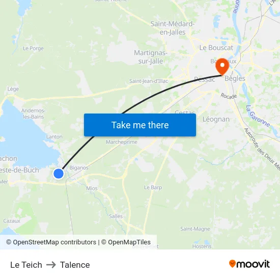 Le Teich to Talence map