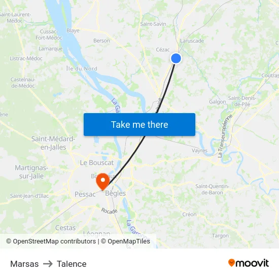 Marsas to Talence map