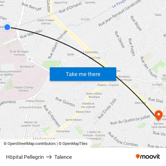 Hôpital Pellegrin to Talence map
