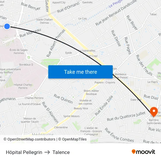 Hôpital Pellegrin to Talence map