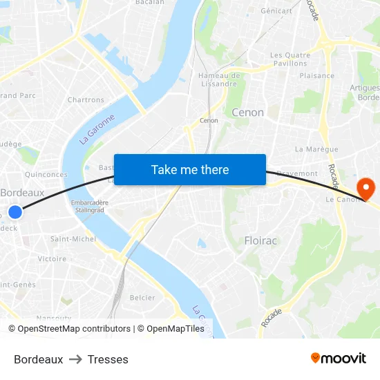 Bordeaux to Tresses map