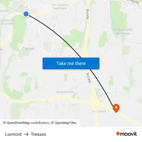 Lormont to Tresses map