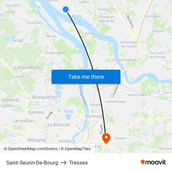 Saint-Seurin-De-Bourg to Tresses map