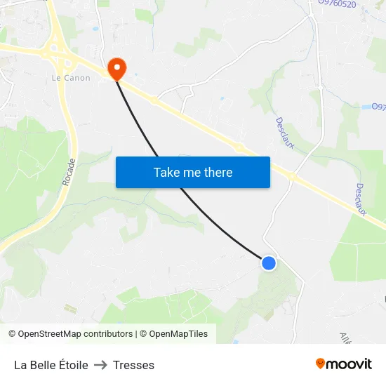 La Belle Étoile to Tresses map