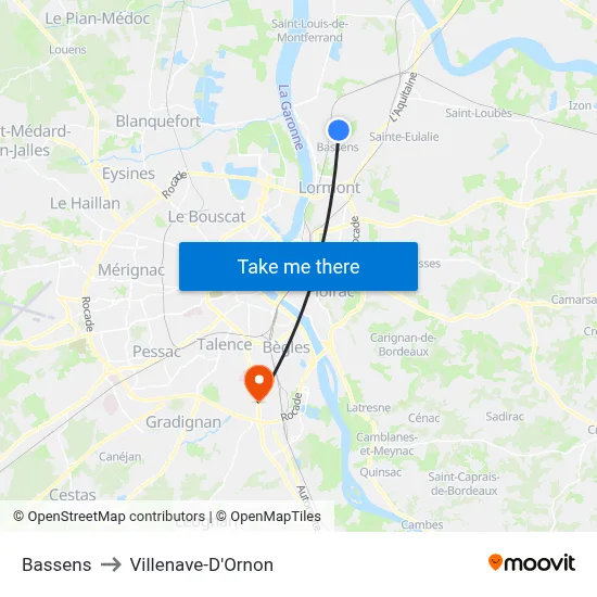Bassens to Villenave-D'Ornon map
