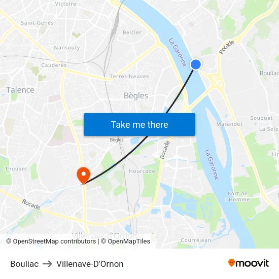 Bouliac to Villenave-D'Ornon map
